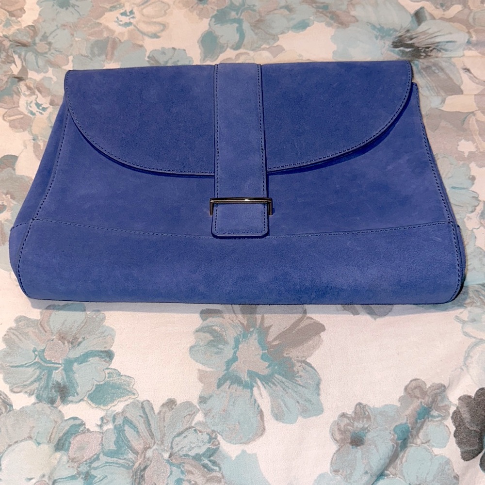 Neely & Chloe Blue Leather Suede Clutch EUC